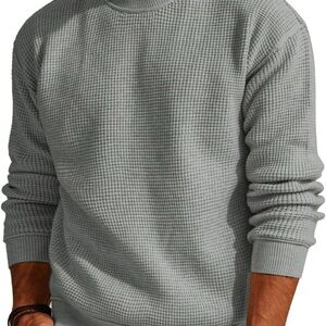 Mens Pullover Sweater Waffle Textured Long Sleeve Knitted Sweaters